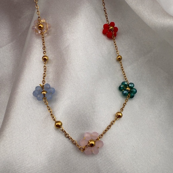 Anthropologie Floral Gold Necklace with Multicolor Accents - Picture 1 of 6